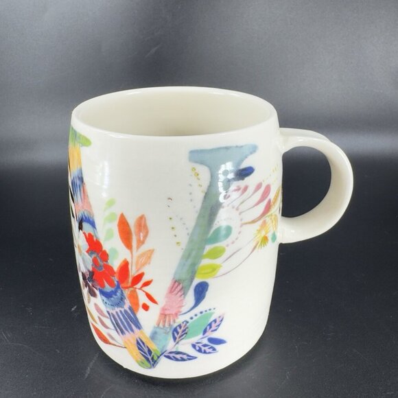 Anthropologie Starla M Halfmann Monogram Letter V Petal Palette Coffee Mug Cup - Picture 9 of 12